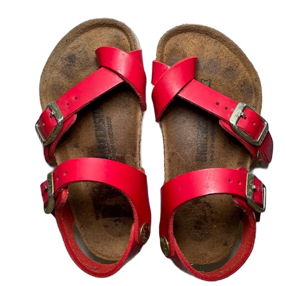 Birkenstock Sandals Red Toddlers Size 24 Toe Loop Adjustable Strap Summer Sun - Picture 3 of 7